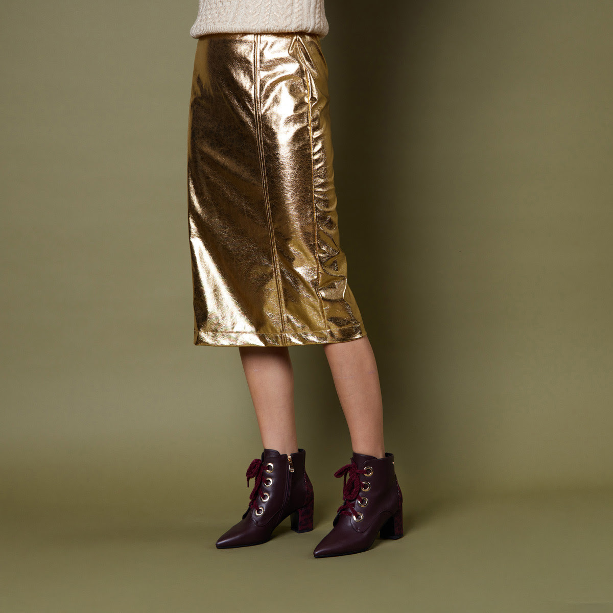 Image of Gilded Long Metallic Skirt Gold