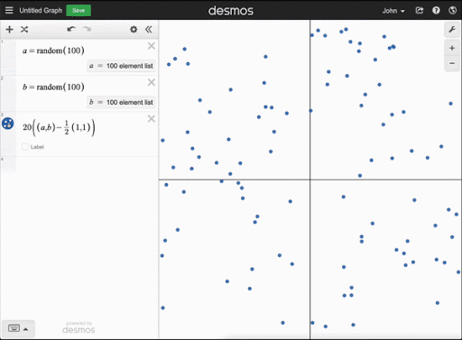 A gif of a Desmos graph showing many points on a coordinate plane. The screen is zoomed into the settings of the list of points and the text
