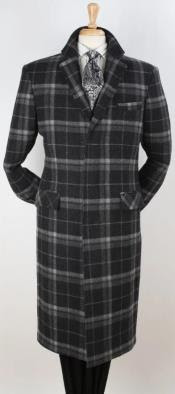 Mens 100% Wool Full Length Length Top Coat - Hidden Button -
