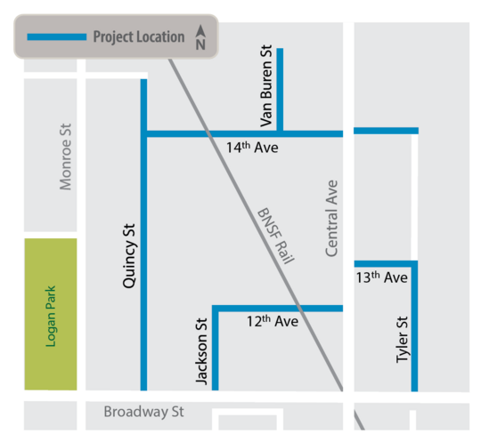 A map highlighting the streets that will be reconstructed