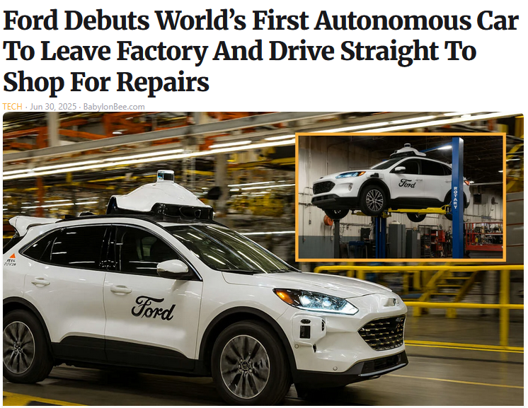 Meme about self driving cars driving to repair shops.