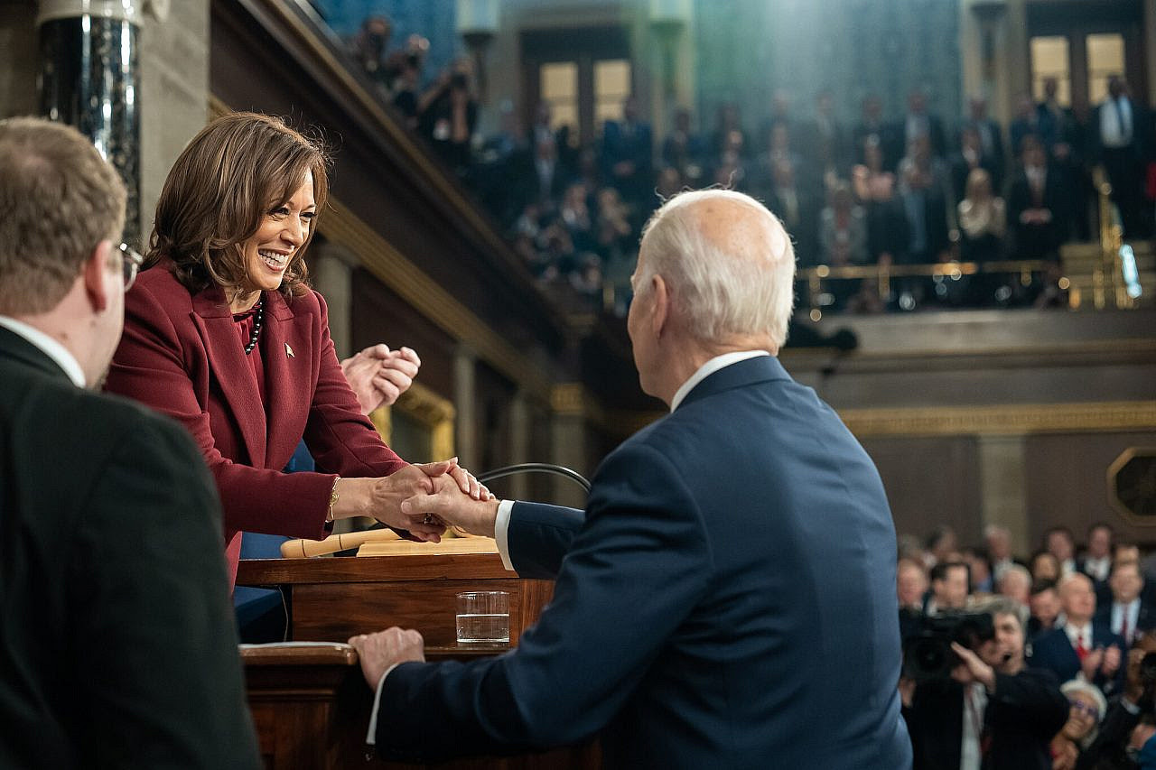 President Biden greets Vice President Harris as he arrives to deliver his State of the Union address, Tuesday, February 7, 2023. (Adam Schultz/Wikimedia Commons)