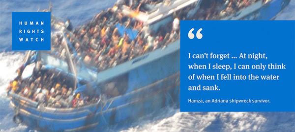 Rescue boat Adriana with quotation from a shipwreck survivor