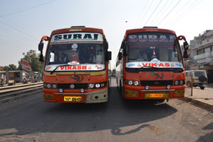 The front of two buses in India.