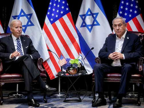 U.S. President Joe Biden pauses during a meeting with Israeli Prime Minister Benjamin Netanyahu to discuss the war between Israel and Hamas, in Tel Aviv, Israel, in October.