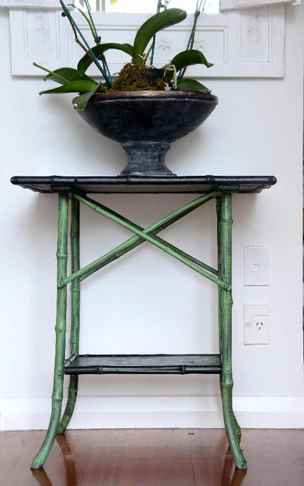 Green and Black Painted Bamboo Table
