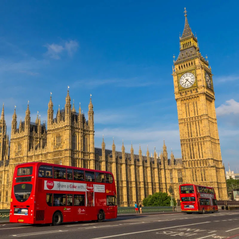 Red double-decker busses in London