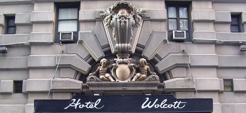 The entrance to the Hotel Wolcott.