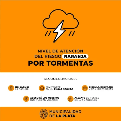 La Municipalidad de La Plata eleva a 'nivel naranja' el Nivel de Atención del Riesgo (NAR) por tormentas intensas. Equipos refuerzan tareas de prevención en la vía pública, incluyendo monitoreo y mitigación de riesgos