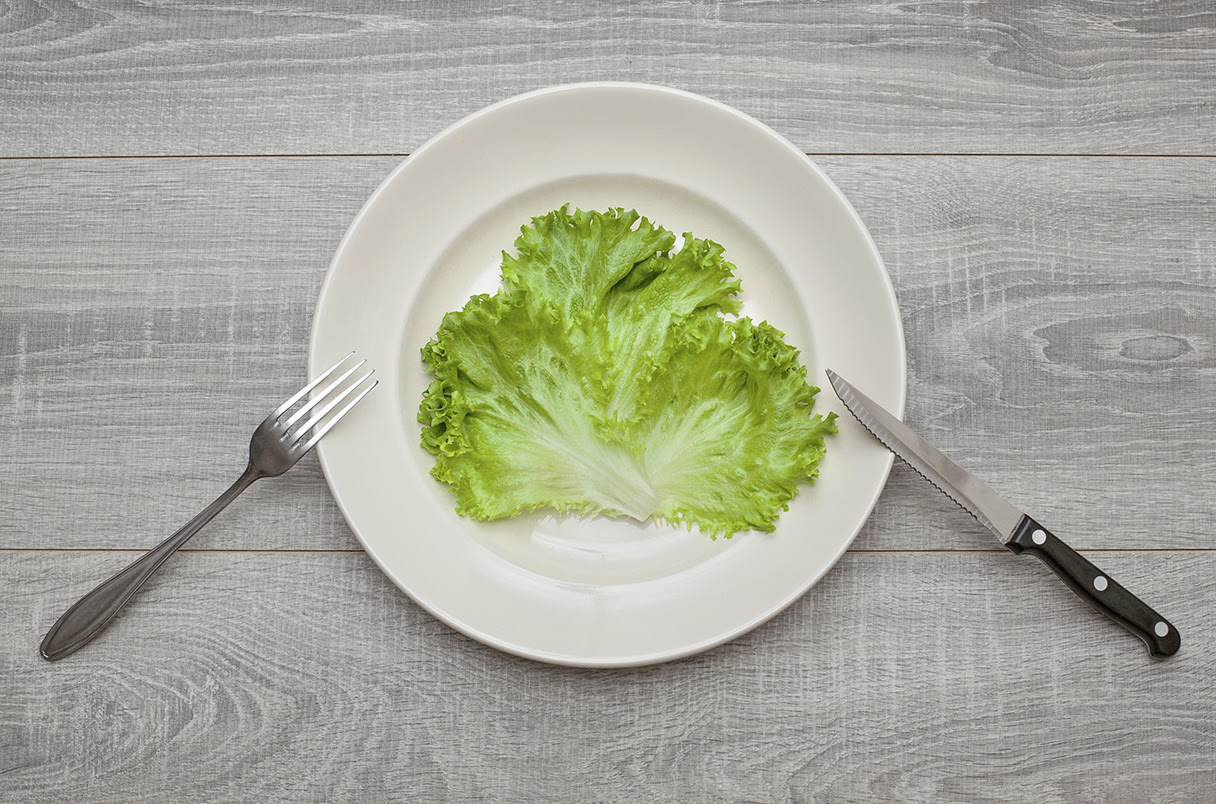 plate with leaf of lettuce on it