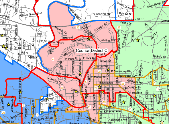 Iowa City Council District map. 