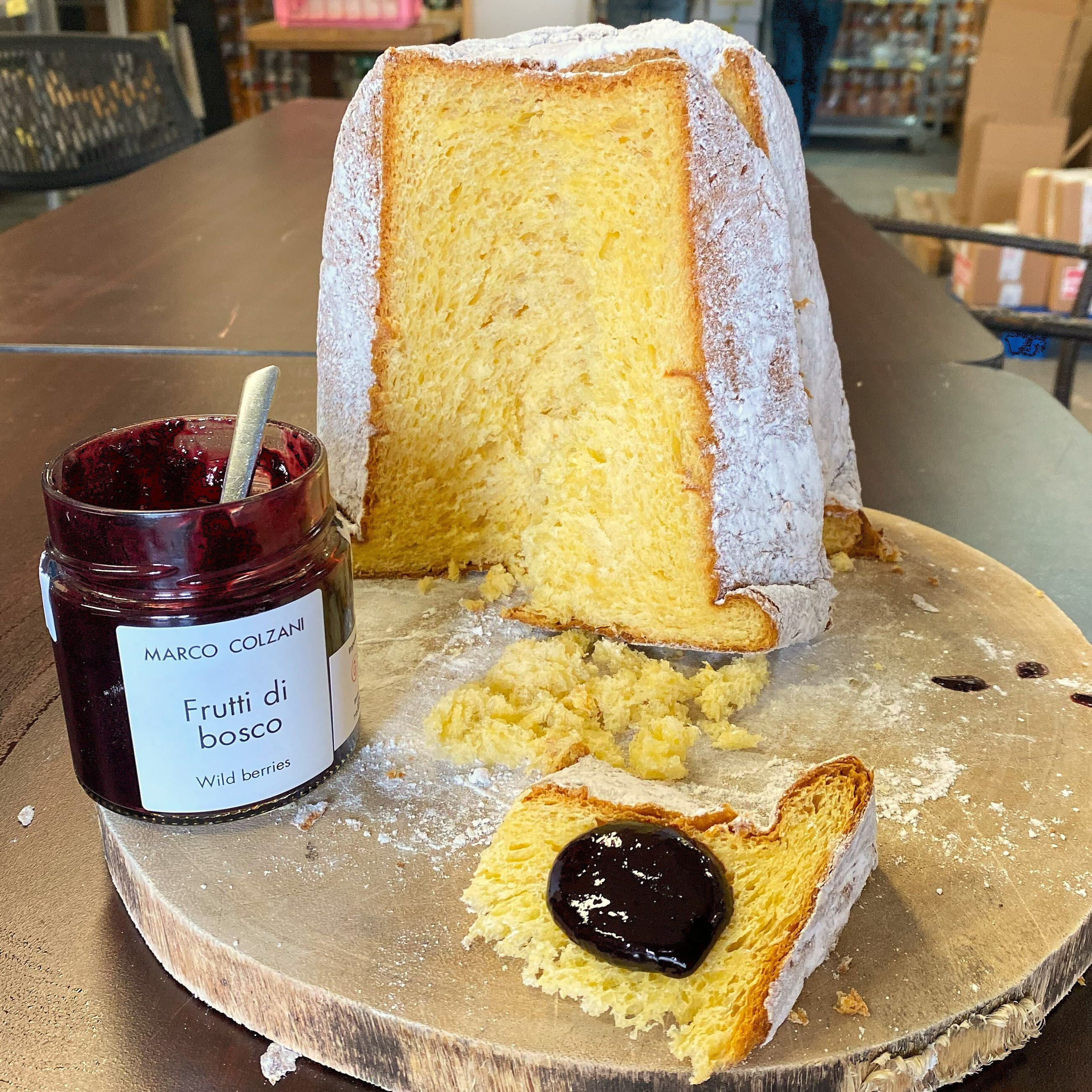 pandoro biasetto with frutti di bosco marco colzani jam