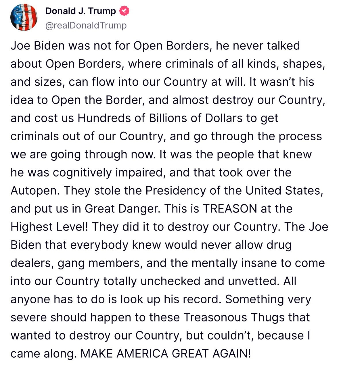 Trumps tweet complaining about Biden.
