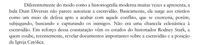 Trecho em que Nogueira faz uma relativização da escravidão durante a colonização portuguesa na África