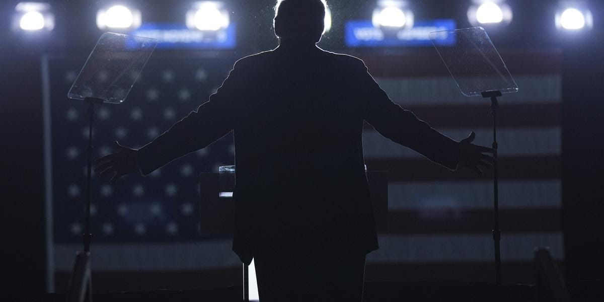 Republican presidential nominee former President Donald Trump speaks during a campaign rally at Santander Arena, Monday, Nov. 4, 2024, in Reading, Pa. (AP Photo/Evan Vucci)