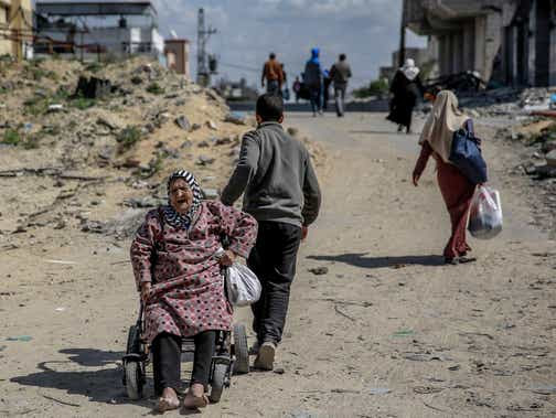 Palestiniens déplacés à Gaza.
