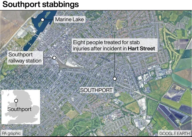 A map showing the incident in Southport. (PA)