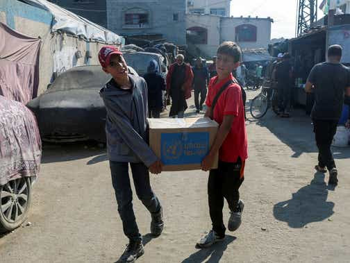 UNRWA aid distribution in Gaza on Monday.