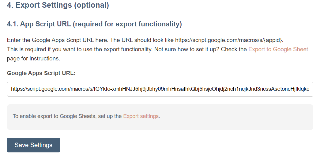 Configuración de Google Apps Script para exportar datos a Google Sheets