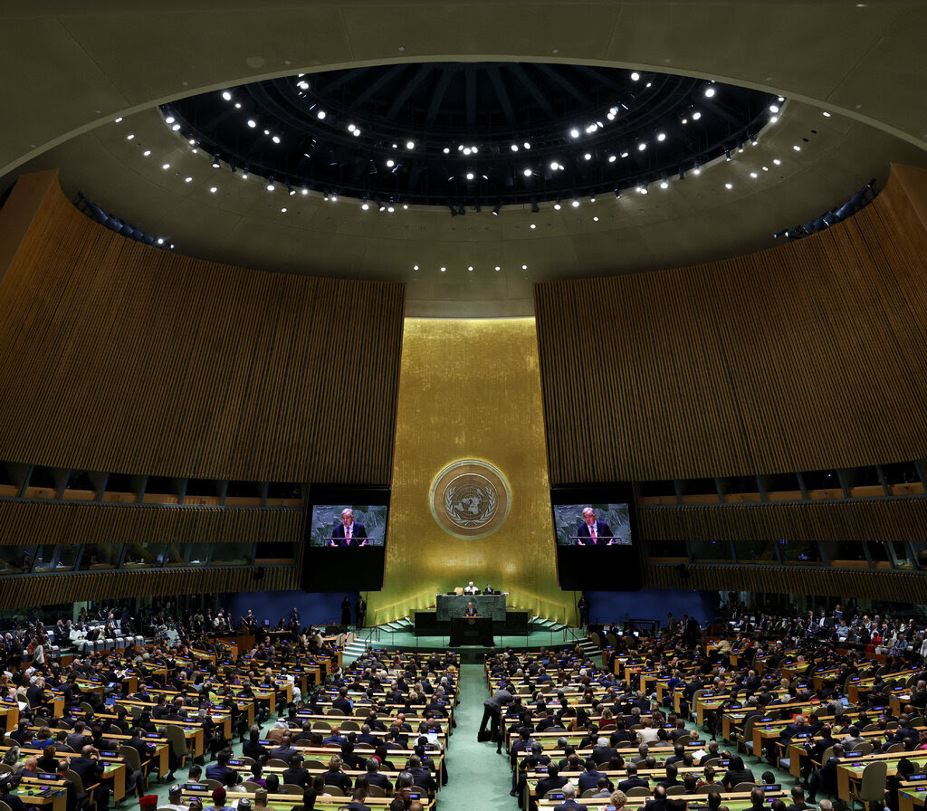 The United Nations Secretary-General Antonio Guterres addresses the United Nations General Assembly.