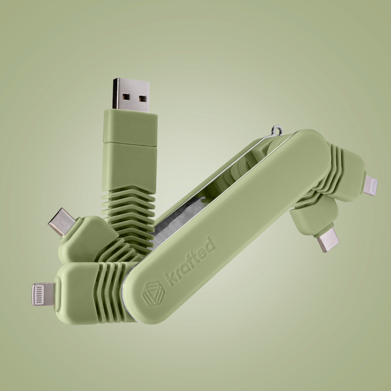 A green multi tool with a usb cableDescription automatically generated with medium confidence