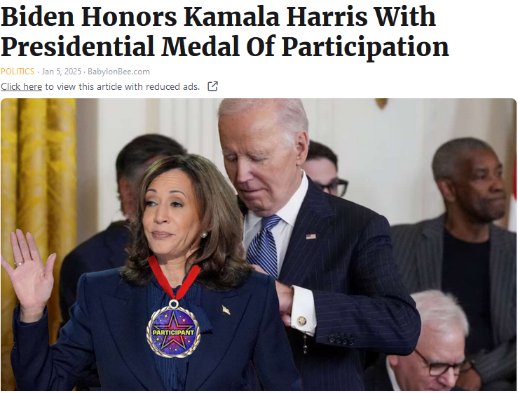 Biden putting fake award on Kamela.