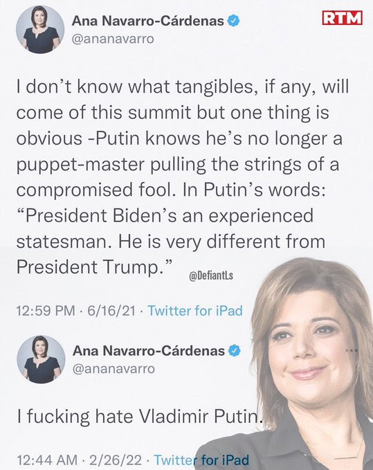 Hypocrite: Anna Navarro first praises Putin then says she hates him.