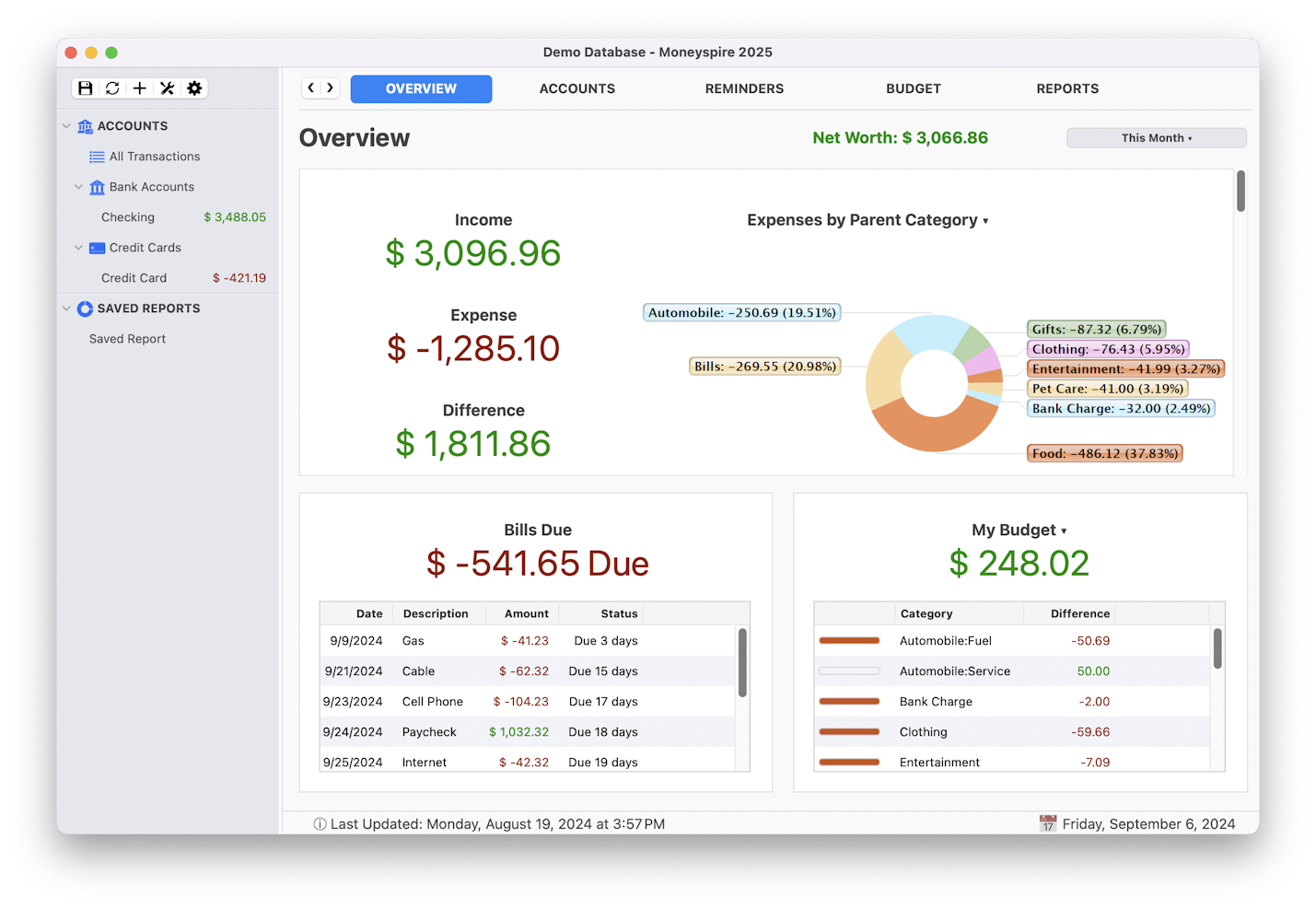 Moneyspire 2025 Interface