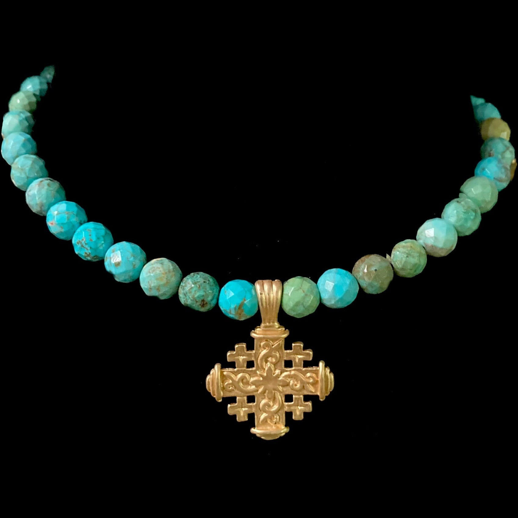 Image of Pilgrim's Cross Faceted Turquoise Necklace - Gold