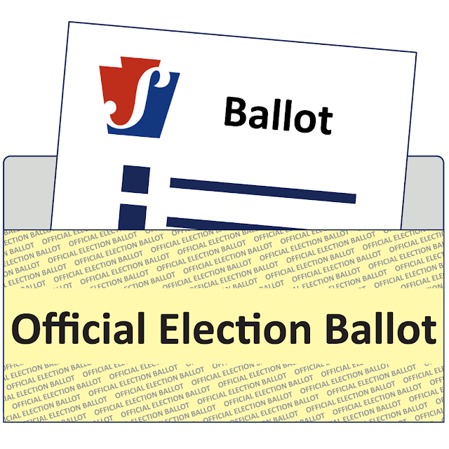 A ballot inside of the yellow envelope marked "Official Election Ballot"