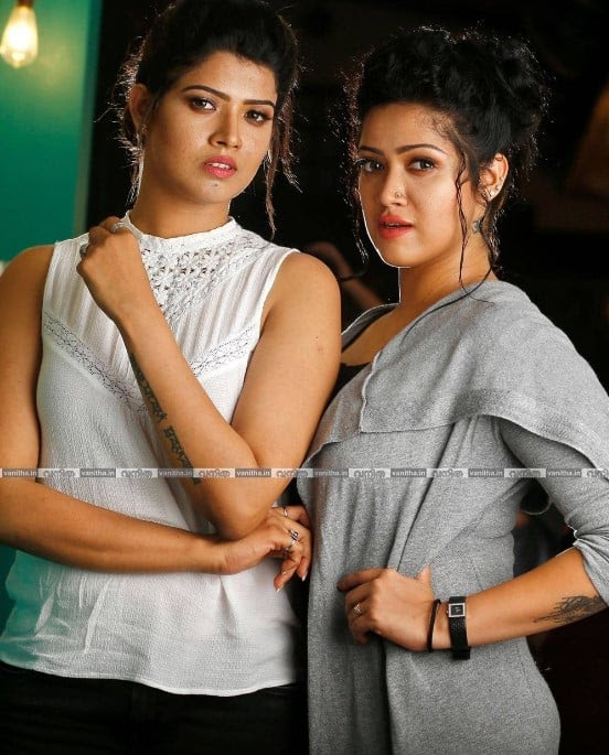 Amrutha Suresh with her sister on the cover of Vanitha Magazine