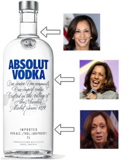 Meme that ridicules Kamala Garris' drinking.