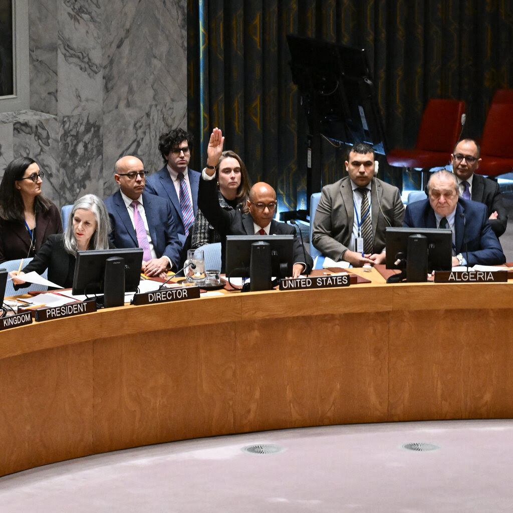 Several members of the U.N. Security Council as they voted for a cease-fire resolution in Gaza.