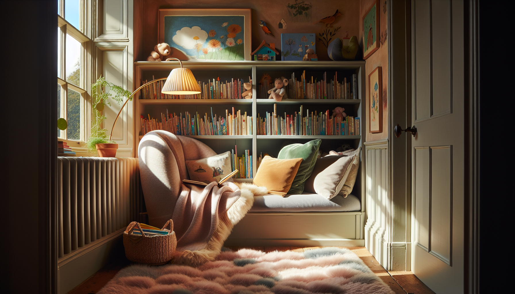 Cozy reading nook with accessible bookshelves