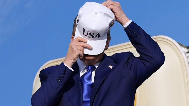 President Donald Trump exits Air Force One as he arrives at Amsterdam Schiphol Airport ahead of the NATO summit, taking place in The Hague, Netherlands, Tuesday, June 24, 2025. (AP Photo/Alex Brandon)