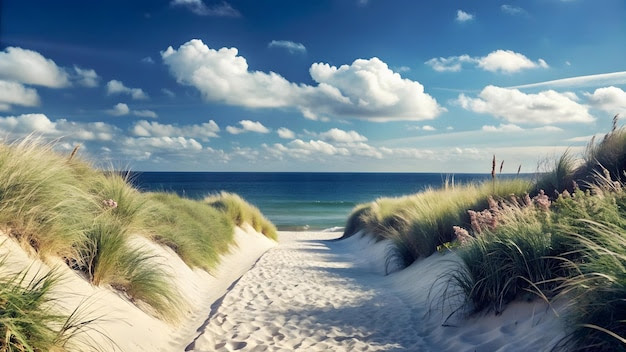 Sunny Summer Path to a Beach Sand Leading to Ocean background