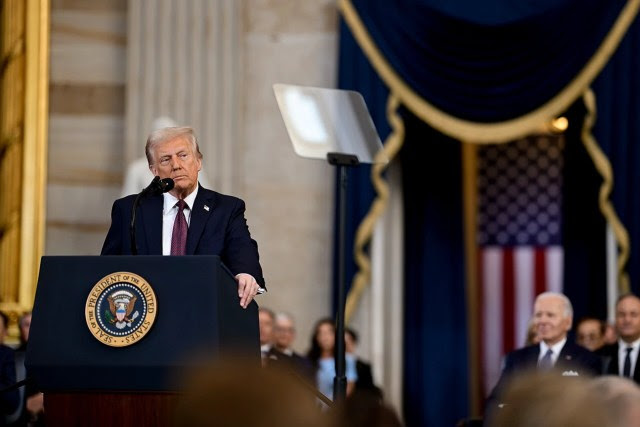 Presidente Donald Trump durante discurso de posse no dia 20 de janeiro