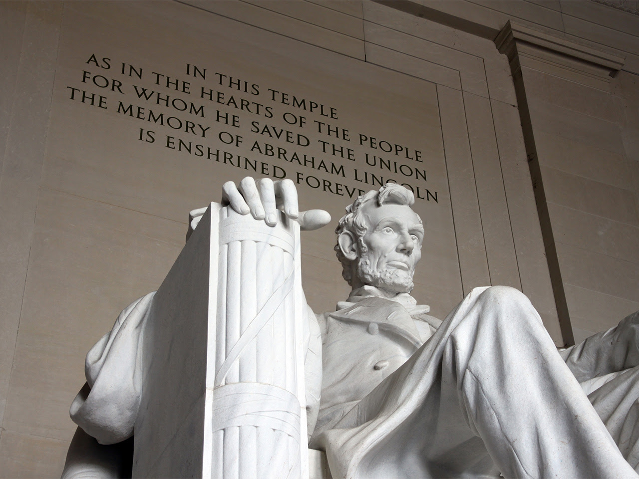 Looking up at the sculpture of Abraham Lincoln at the Lincoln Memorial