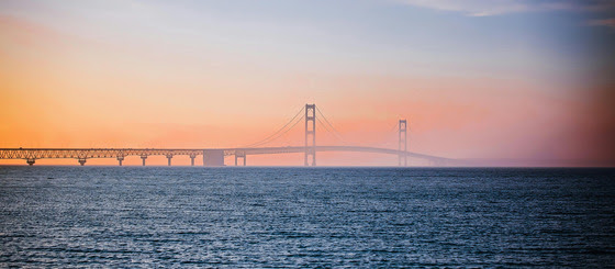 Mackinac Bridge at sunset