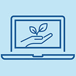 image of hand holding plant on laptop screen