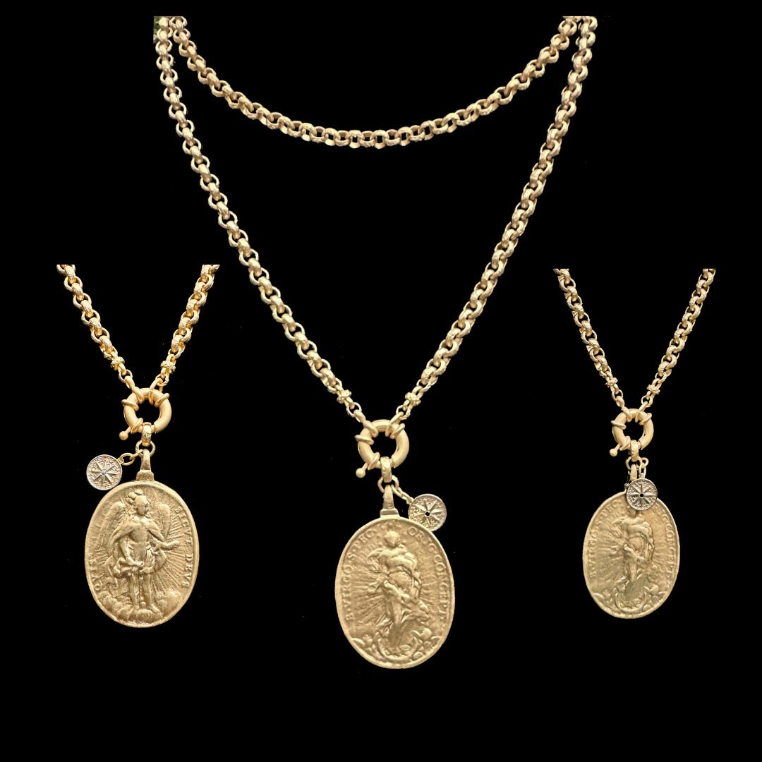 Image of True North Madonna with Saint Michael the Archangel Renaissance Chain Necklace - Gold