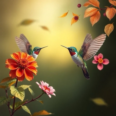 Hummingbirds-beak-to-beak