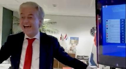 Geert Wilders stunned by his PVV's impressive victory in the 2023 General Election. 22 November 2023