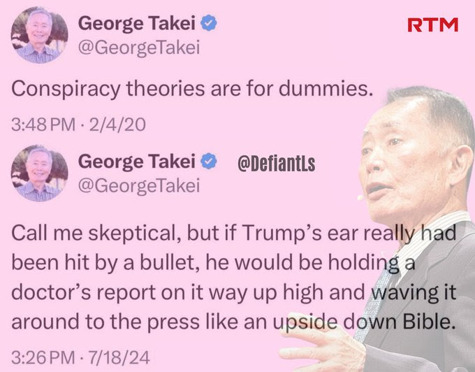 Hypocrite George Takei bitches about conspiracy theories then creates one.