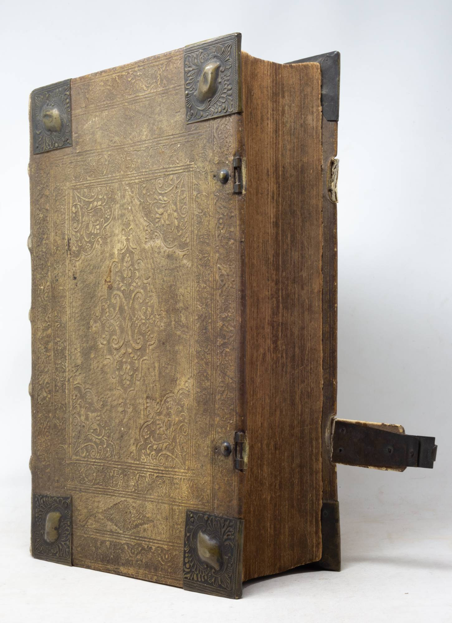 The bossed and clasped pigskin binding of a German Bible