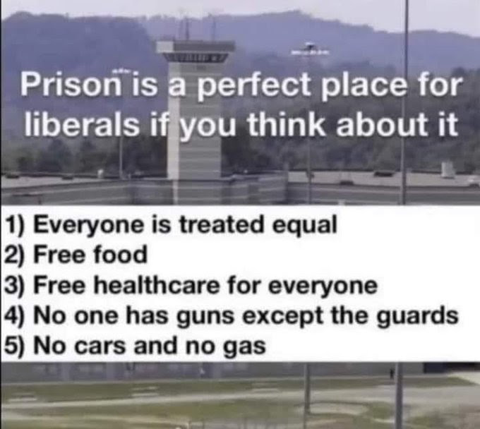 Benefits of prisons listed as good tings for liberals.