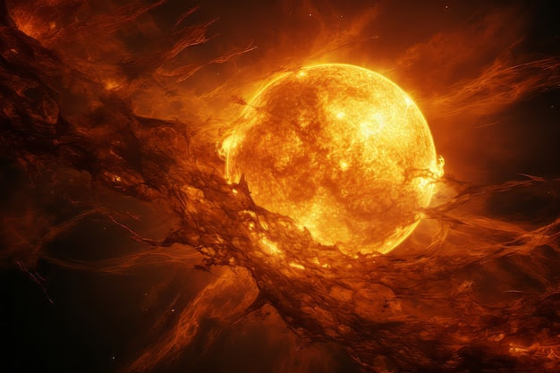 3d view of sun in the space