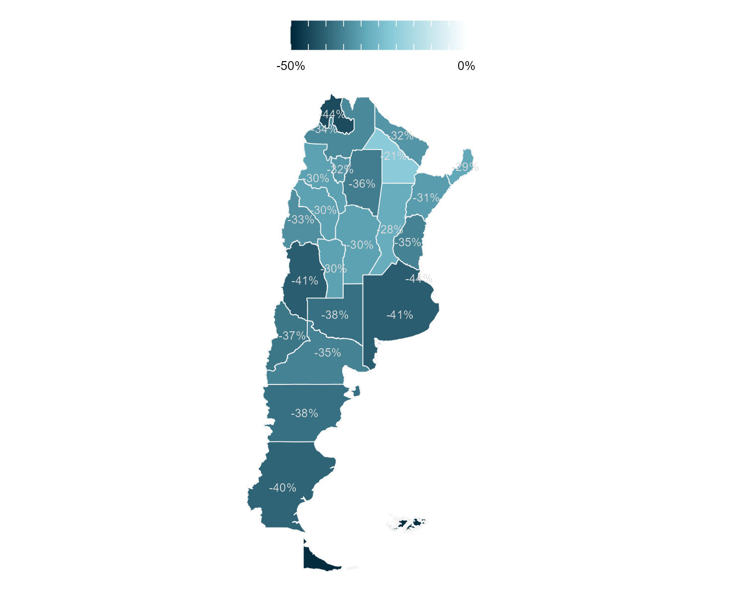 Cambio porcentual de nacidos vivos entre el año 2014 y 2022, por provincia.