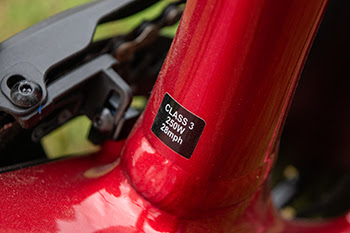 A Class-3 label is shown affixed to an e-bike. Such labels are required.