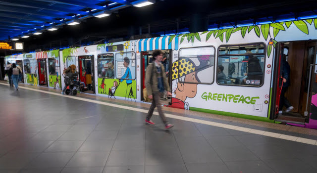 Een actie met  metro in thema 'Steden voor mensen'. Om de  leefbaarheid van steden met goed openbaar vervoer te benadrukken.